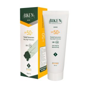 کرم ضد آفتاب رنگی SPF50 بیکن BIKEN شماره 1 مناسب پوست خشک حجم 50 میل
