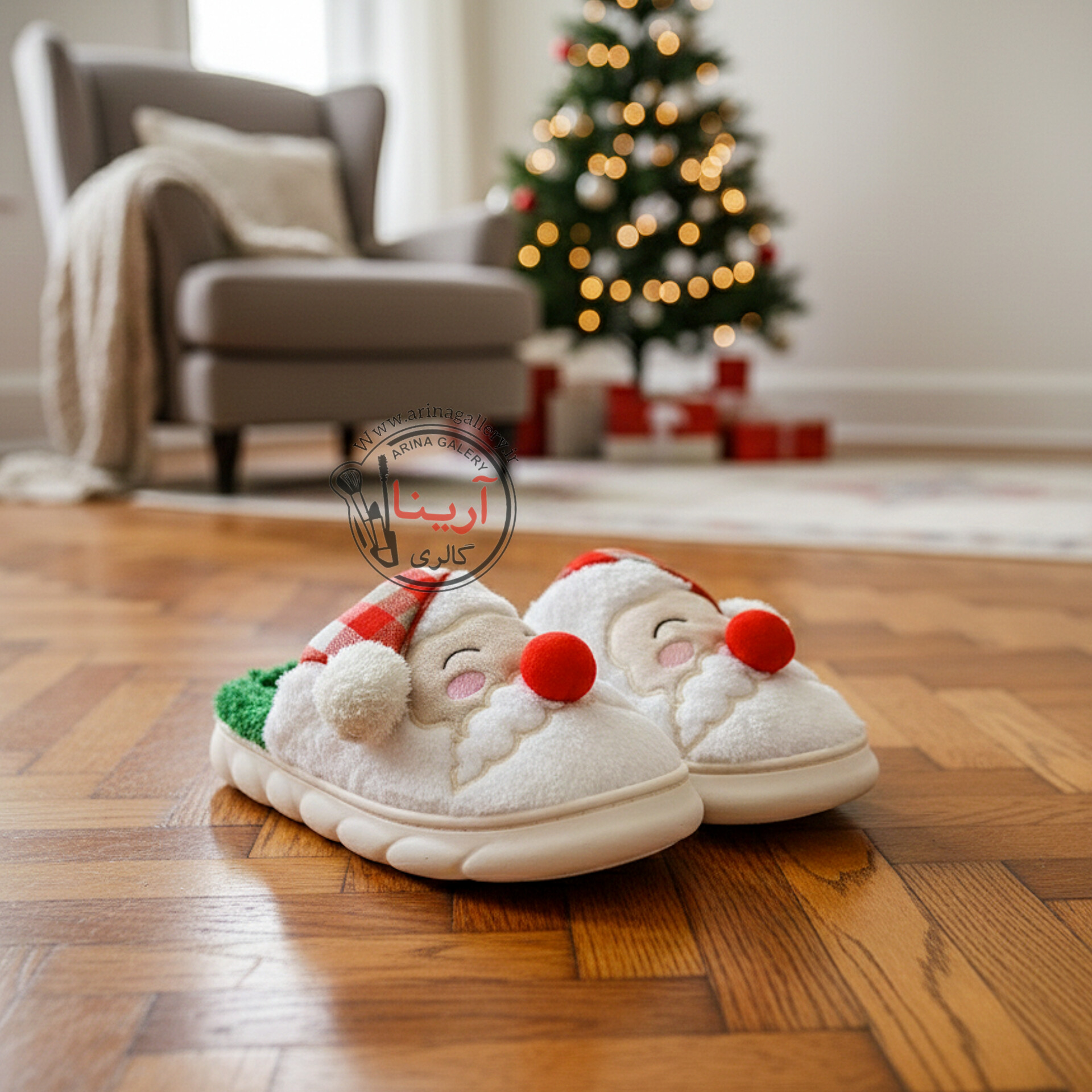 اسلیپر (دمپایی روفرشی) پولیشی بابانوئل سبز قرمز