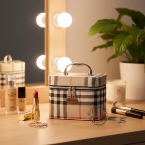کیف لوازم آرایشی صندوقی هارد طرح باربری BURBERRY