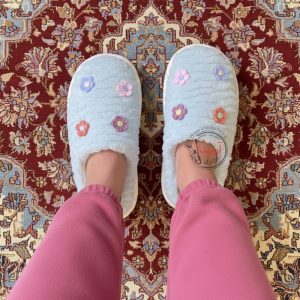 اسلیپر (دمپایی روفرشی) پولیشی گلدار آبی