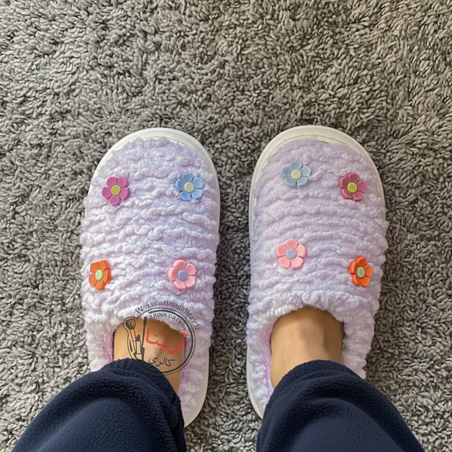 اسلیپر (دمپایی روفرشی) پولیشی گلدار بنفش