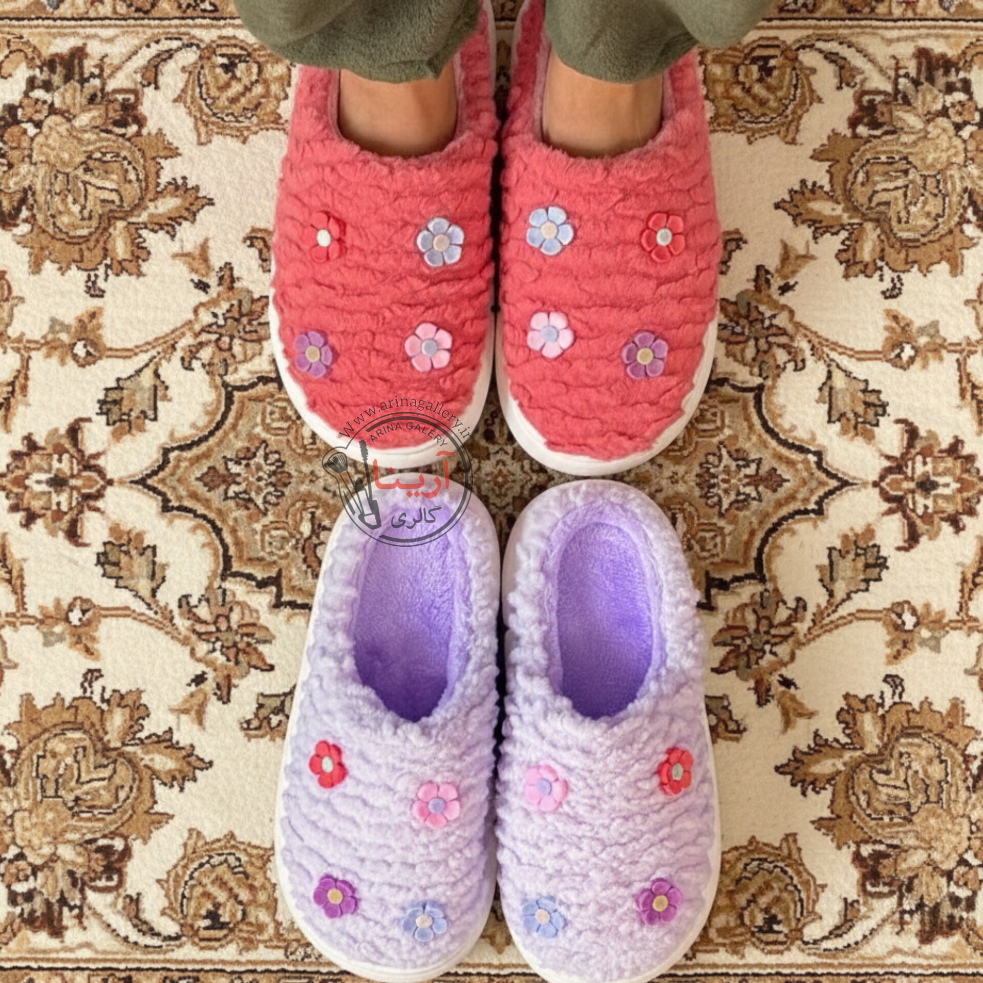 اسلیپر (دمپایی روفرشی) پولیشی گلدار بنفش