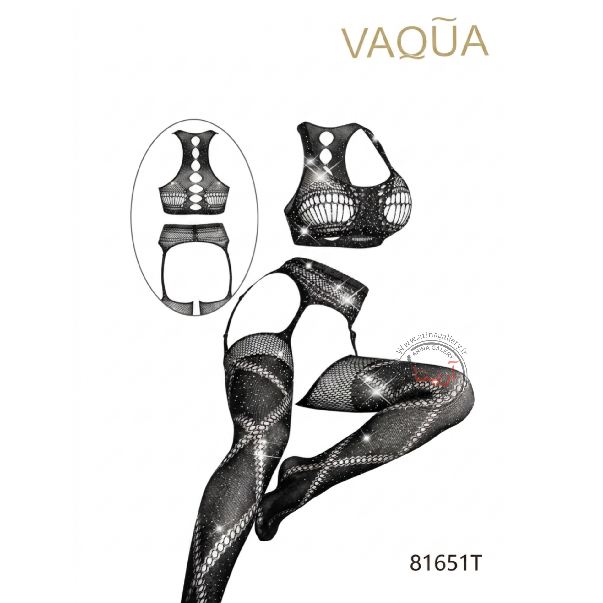 لباس خواب بادی زنانه فانتزی نگین دار برند واکوا VAQUA مدل 81651T